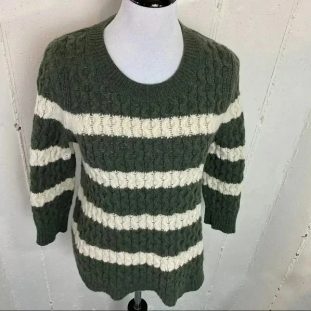J. Crew M merino wool green/white striped‎ sweater